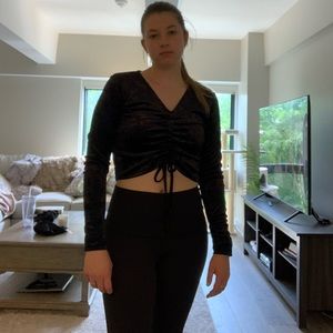 Black tie front crop top